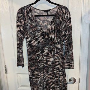 Dusty Rose Abstract Print Faux Wrap Dress